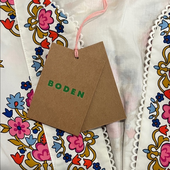 Boden Long Sleeve Floral Dress Violet Trim Midi Dress - Picture 4 of 8